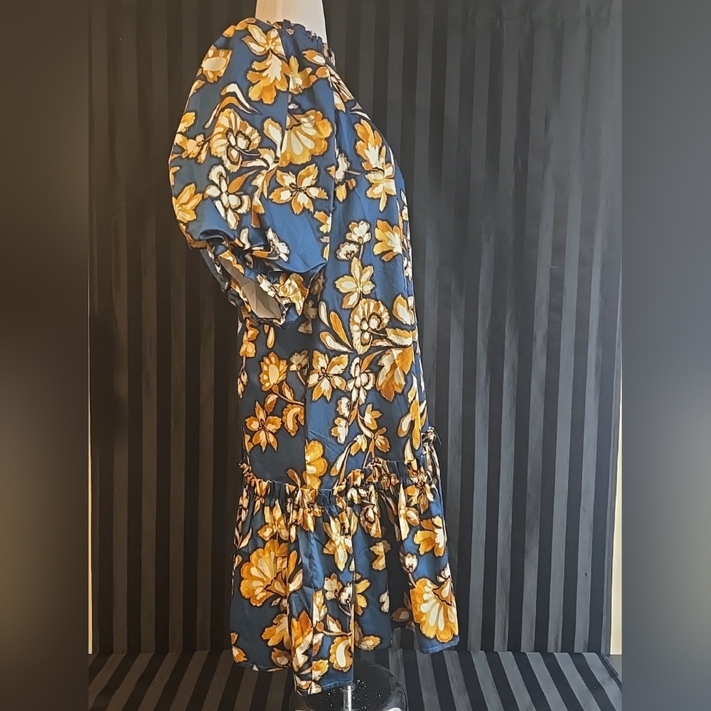 Tyler Boe Women's Small Sammy Grand Floral Dress Navy 100% Cotton With Pockets - Picture 4 of 10